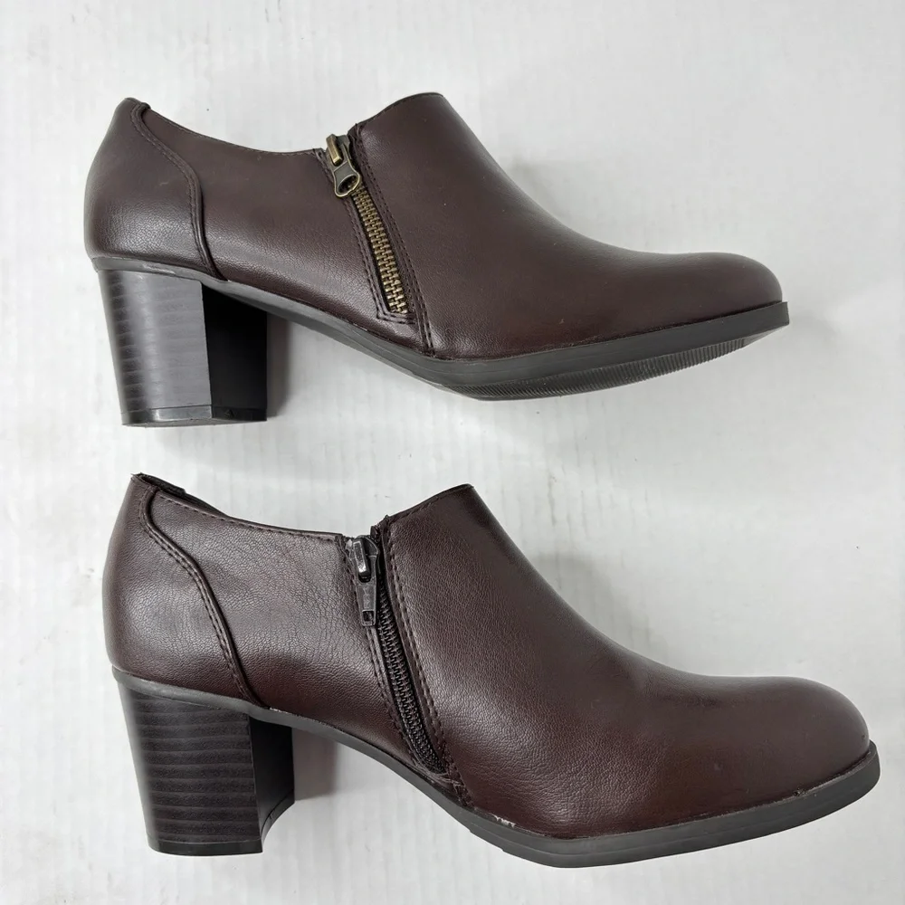 Wear Ever Brown Vegan Block Heel Ankle Boots Womens Size 8.5 Booties Shooties